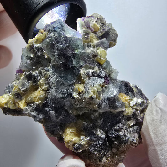 Bunte Phantom Fluorit, Schörl Turmalin, Muskovit Stufe Erongo Namibia 56*55*24mm