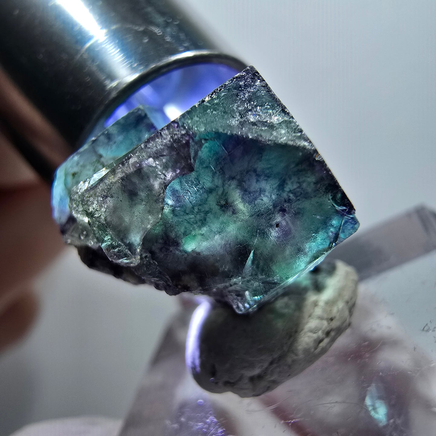 Very clear phantom fluorite cube specimen, green-purple Okorusu, Namibia 19*18*16mm #11772
