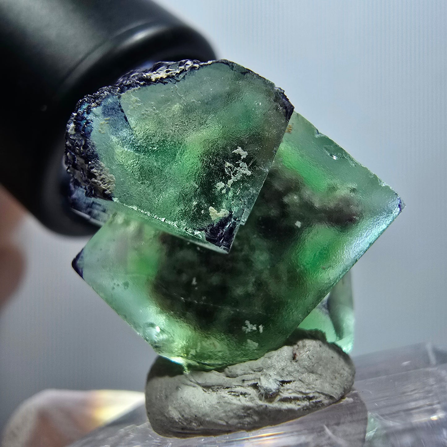Very clear phantom fluorite cube specimen, green-purple Okorusu, Namibia 25*17*16mm #11784