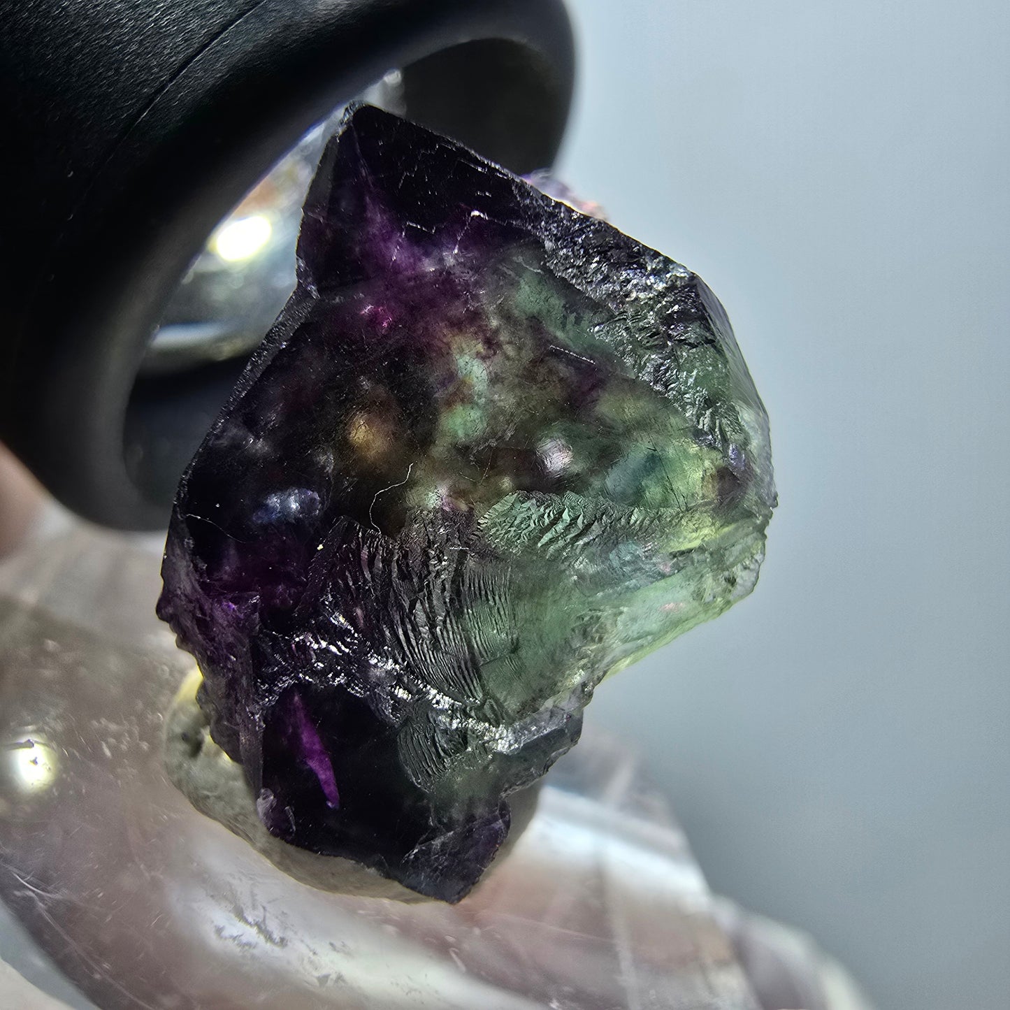 Spécimen cubique de fluorite fantôme très clair, vert-violet, Okorusu, Namibie, 24*15*14 mm, n° 11789
