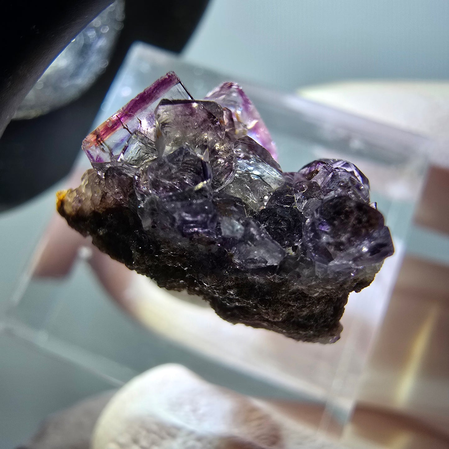 Very clear phantom fluorite cube specimen, green-purple Okorusu, Namibia 21*17*11mm #11791