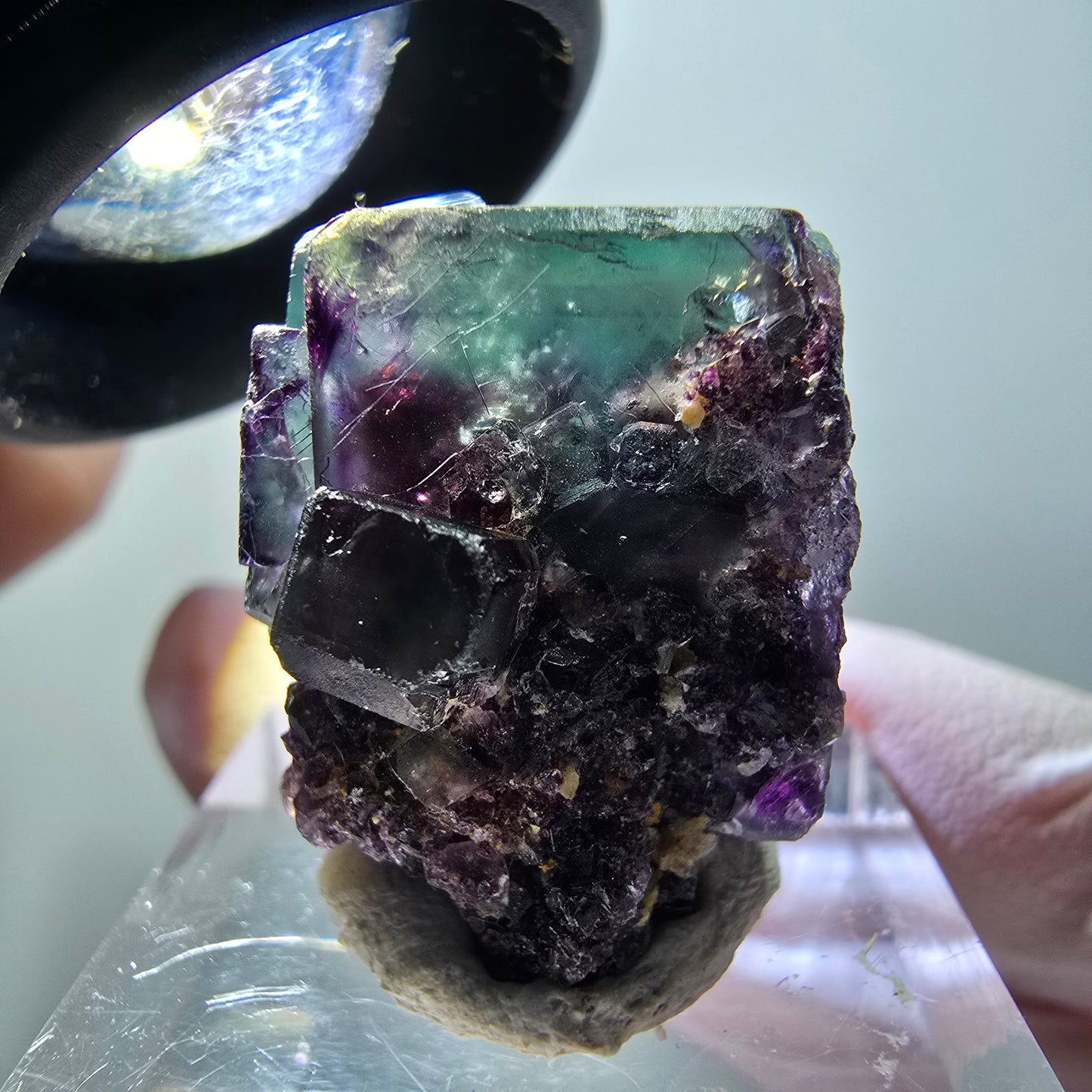 Rare spécimen de cube de fluorite fantôme, vert-violet, Okorusu, Namibie, 29*18*15 mm #11828