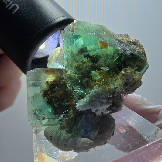 Phantom Fluorite Cube Step, green parqueted Okorusu, Namibia 40*32*20mm #11914