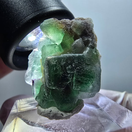 Phantom Fluorit Würfel, Muskovit Stufe Erongo, Namibia 29*24*13mm #11980