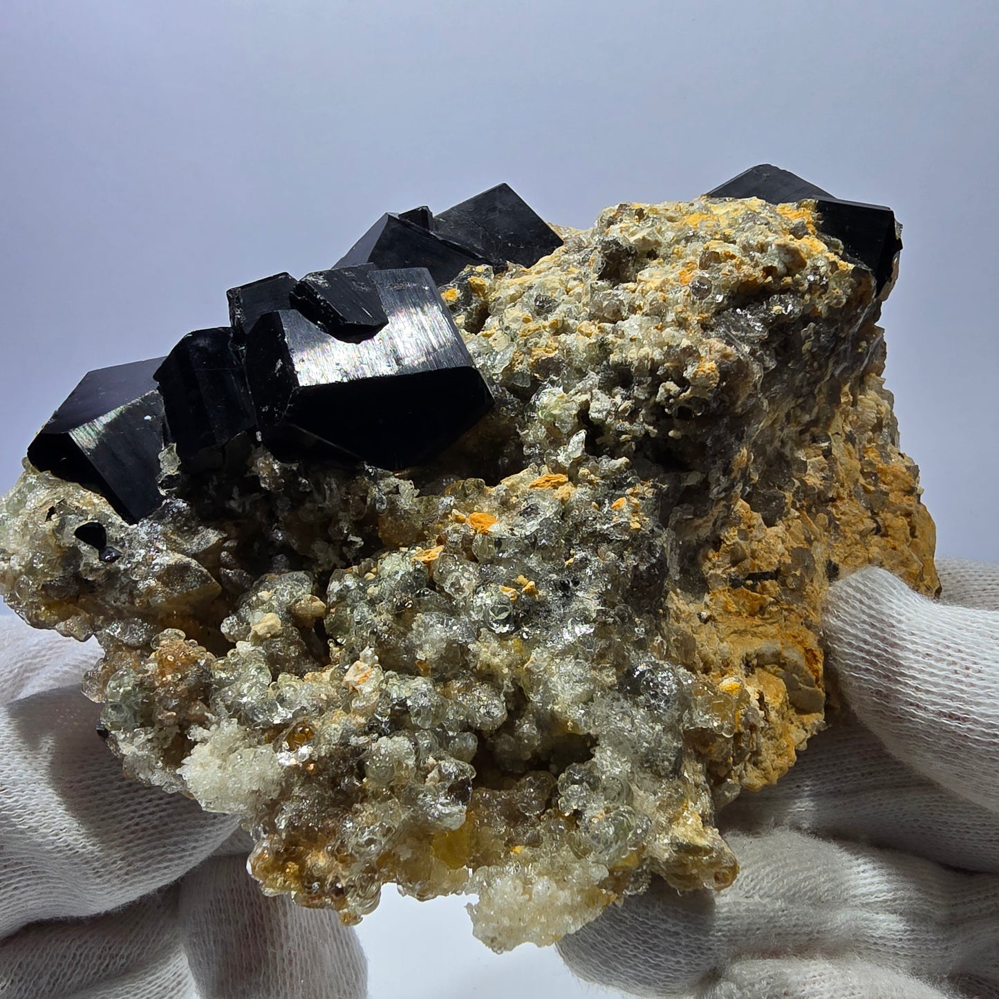 Große Schörl Turmalin, Hyalit, Rauchquarz, Orthoklas Stufe Erongo, Namibia 123*92*47mm