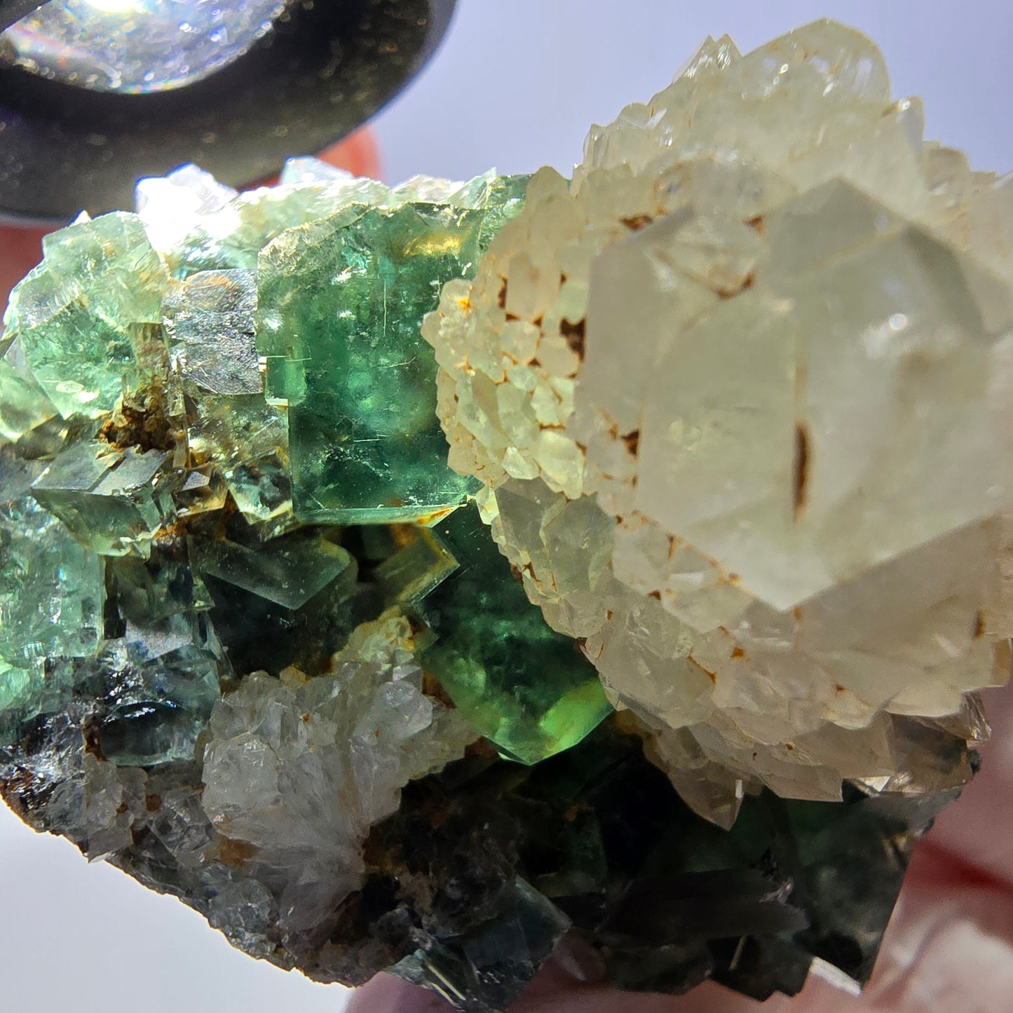 Rare cube de fluorite fantôme, spécimen de quartz vert Okorusu, Namibie, 52 x 37 x 35 mm