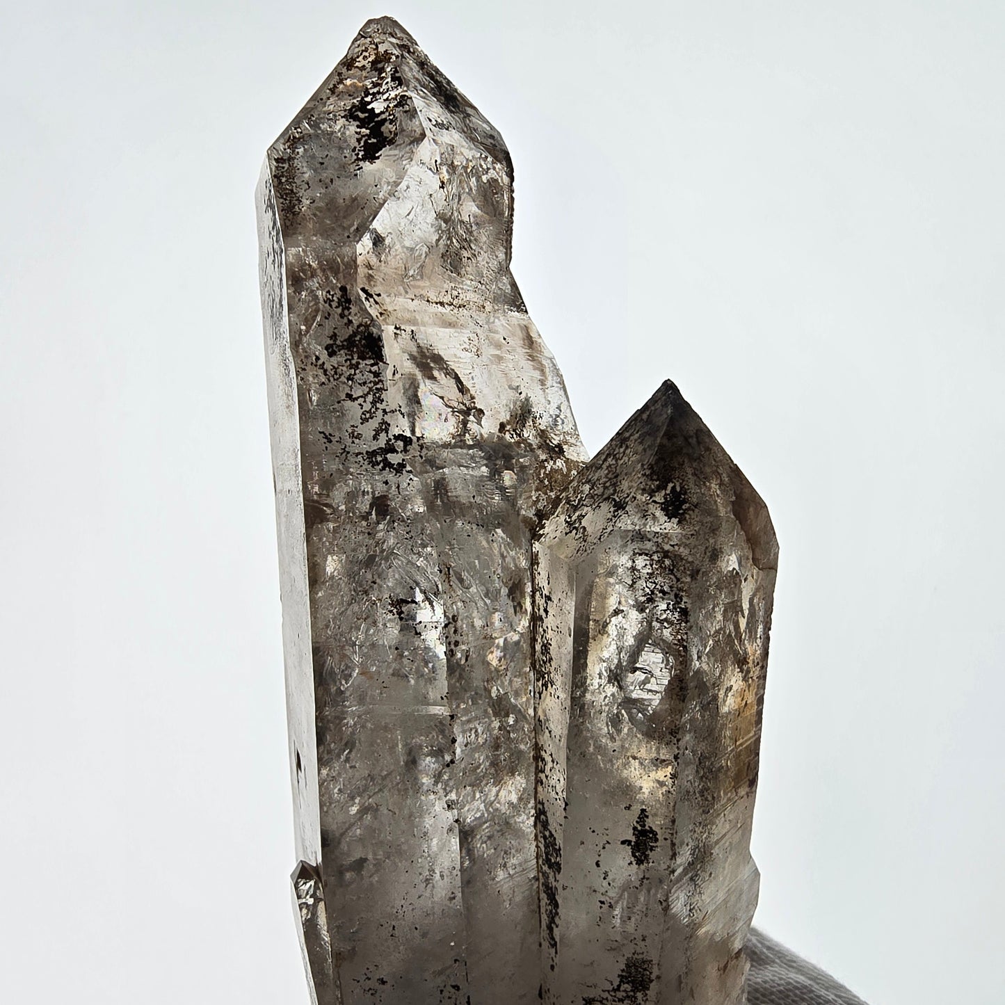 Sceptre XL Enhydro Skeleton Smoky Quartz DT, 4x Bubble Valentine Pocket, Namibie 233 x 54 x 47 mm