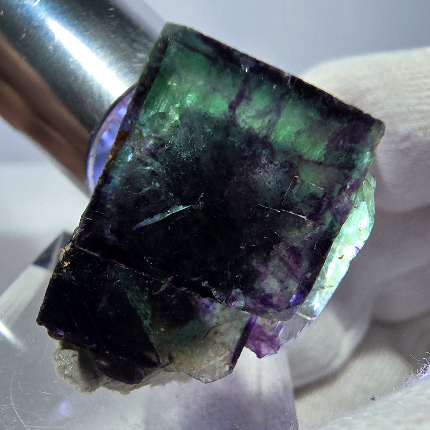 Spécimen zonal de cube de fluorite fantôme, vert violet, Okorusu, Namibie, 30 x 26 x 17 mm