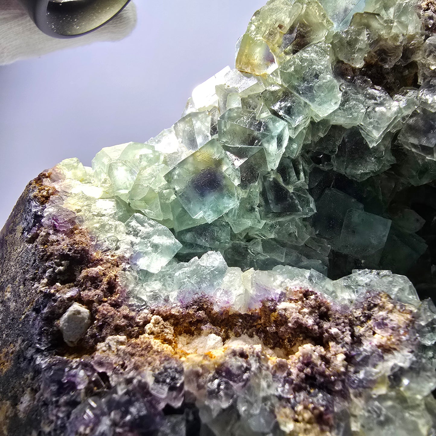 Spécimen de cube de fluorite fantôme XL, parqueté, vert violet Okorusu, Namibie 181*124*74mm