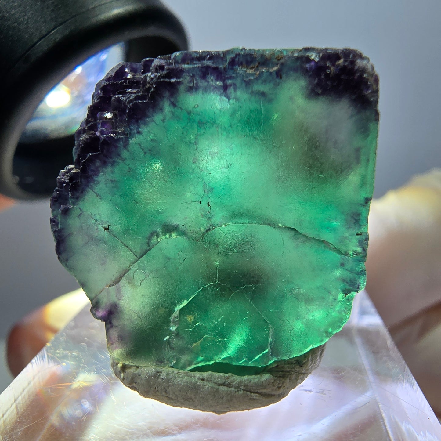 Cube de fluorite fantôme parqueté, zonal, vert violet Okorusu, Namibie 27*22*18mm