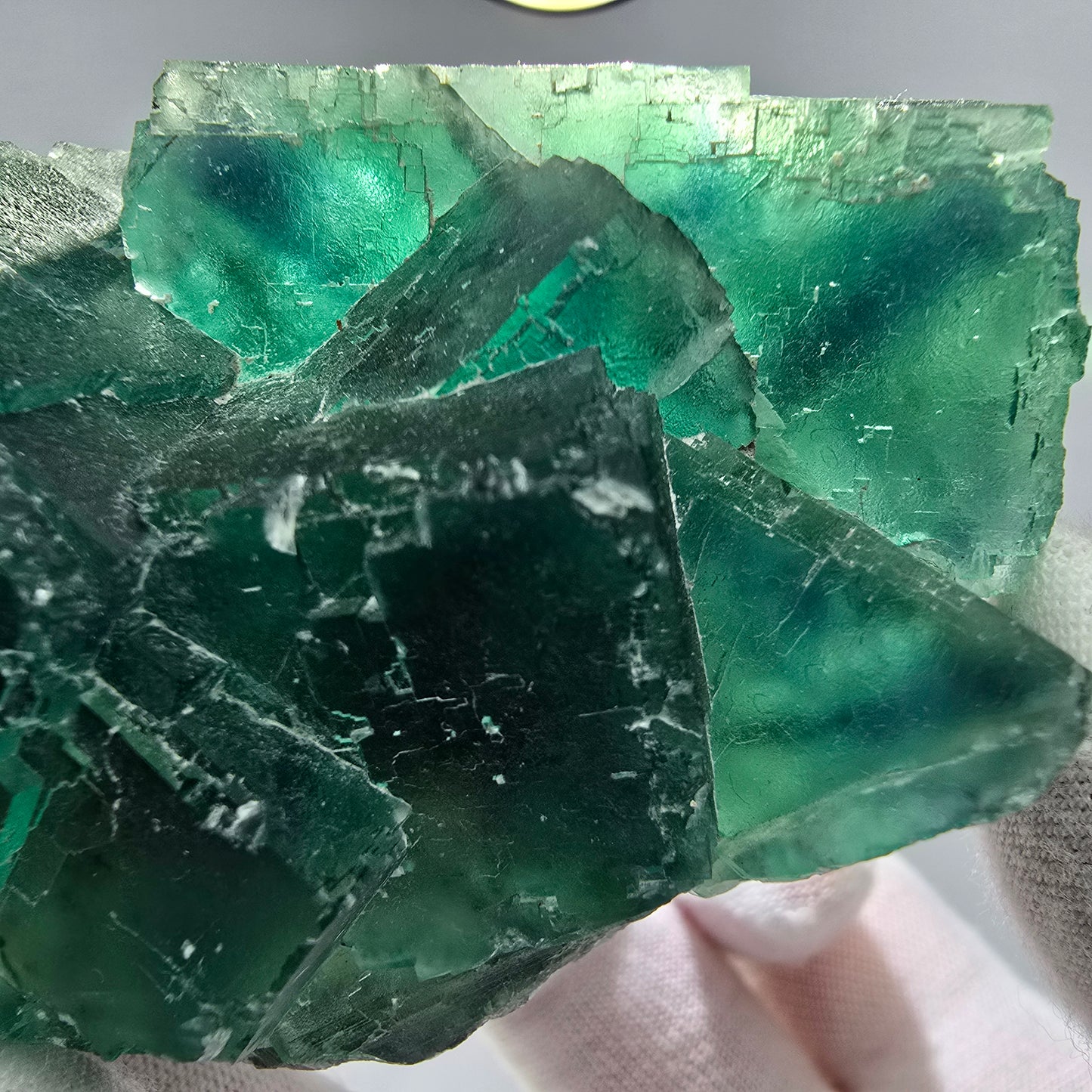 Große Phantom Fluorit Würfel Stufe grün parkettiert Okorusu, Namibia 81*68*35mm