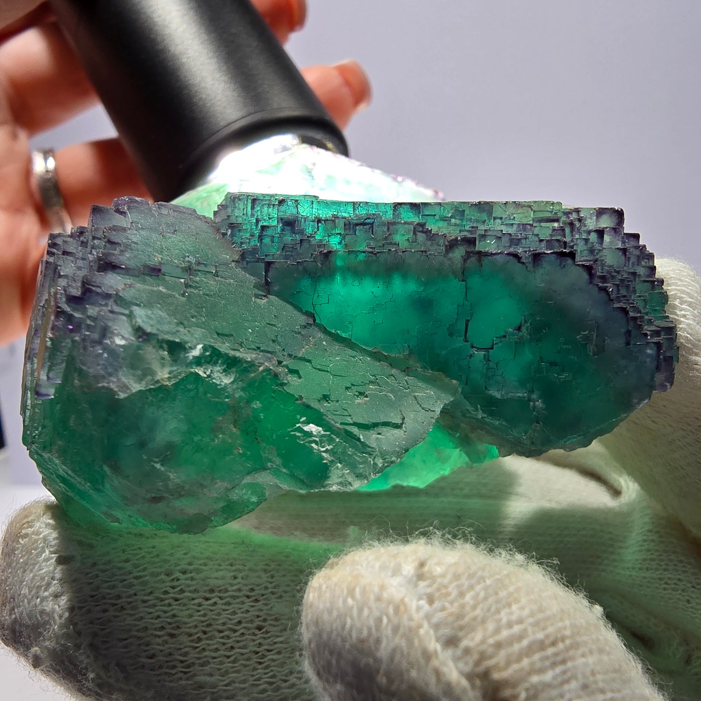 Phantom Fluorit Würfel Stufe parkettiert zonal Okorusu Namibia 78*60*37mm