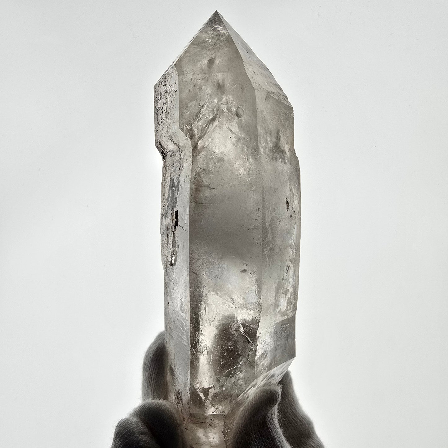 Quartz fumé squelette Enhydro DT UV Calcite, grosse bulle Valentine Pocket Namibie 134*45*37mm