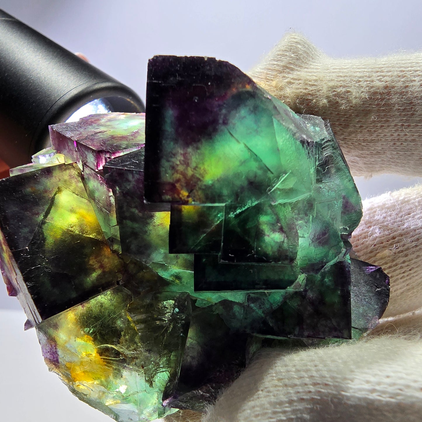 Phantom Fluorit Würfel Stufe parkettiert zonal Okorusu Namibia 63*51*30mm