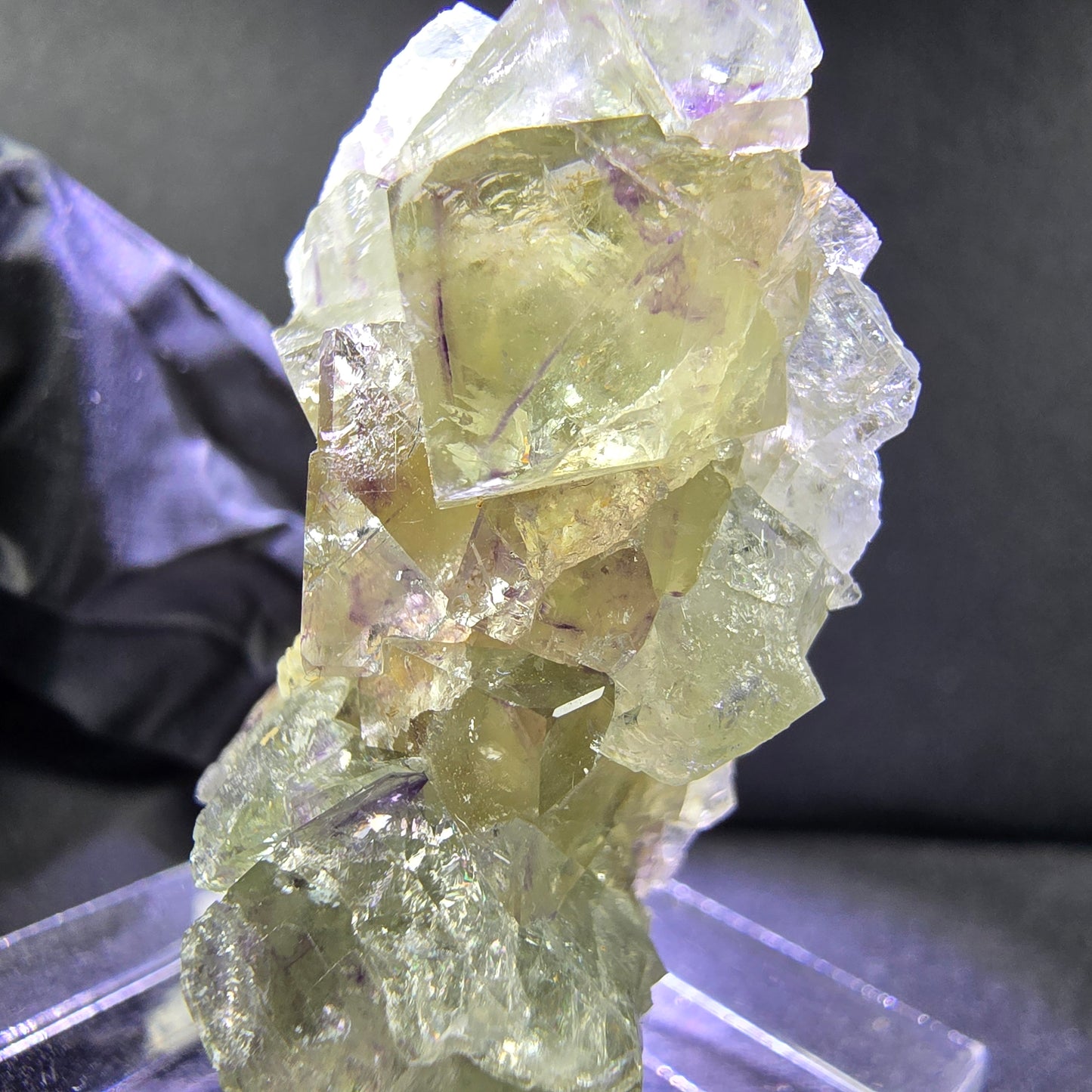 Seltene Phantom Fluorit XX Würfel Stufe grün lila 35*21*14mm Okorusu, Namibia