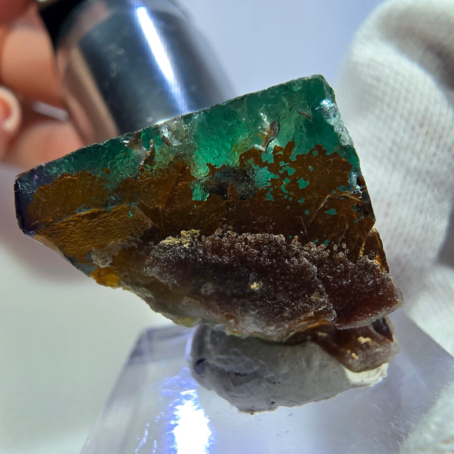 Klare Phantom Fluorit Würfel Stufe zonal grün lila braun Okorusu, Namibia 31*20*19mm
