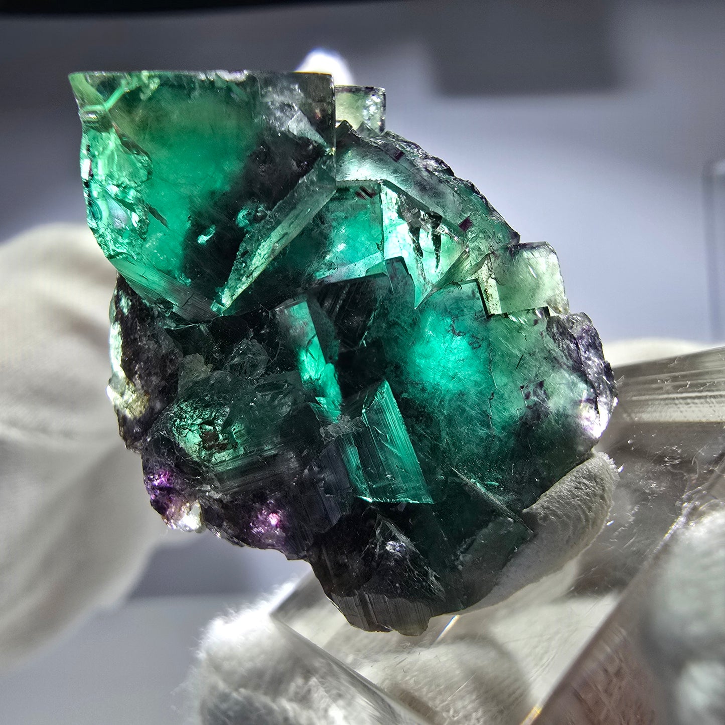 Seltene Phantom Fluorit Würfel Stufe zonal grün lila Okorusu, Namibia 38*28*24mm