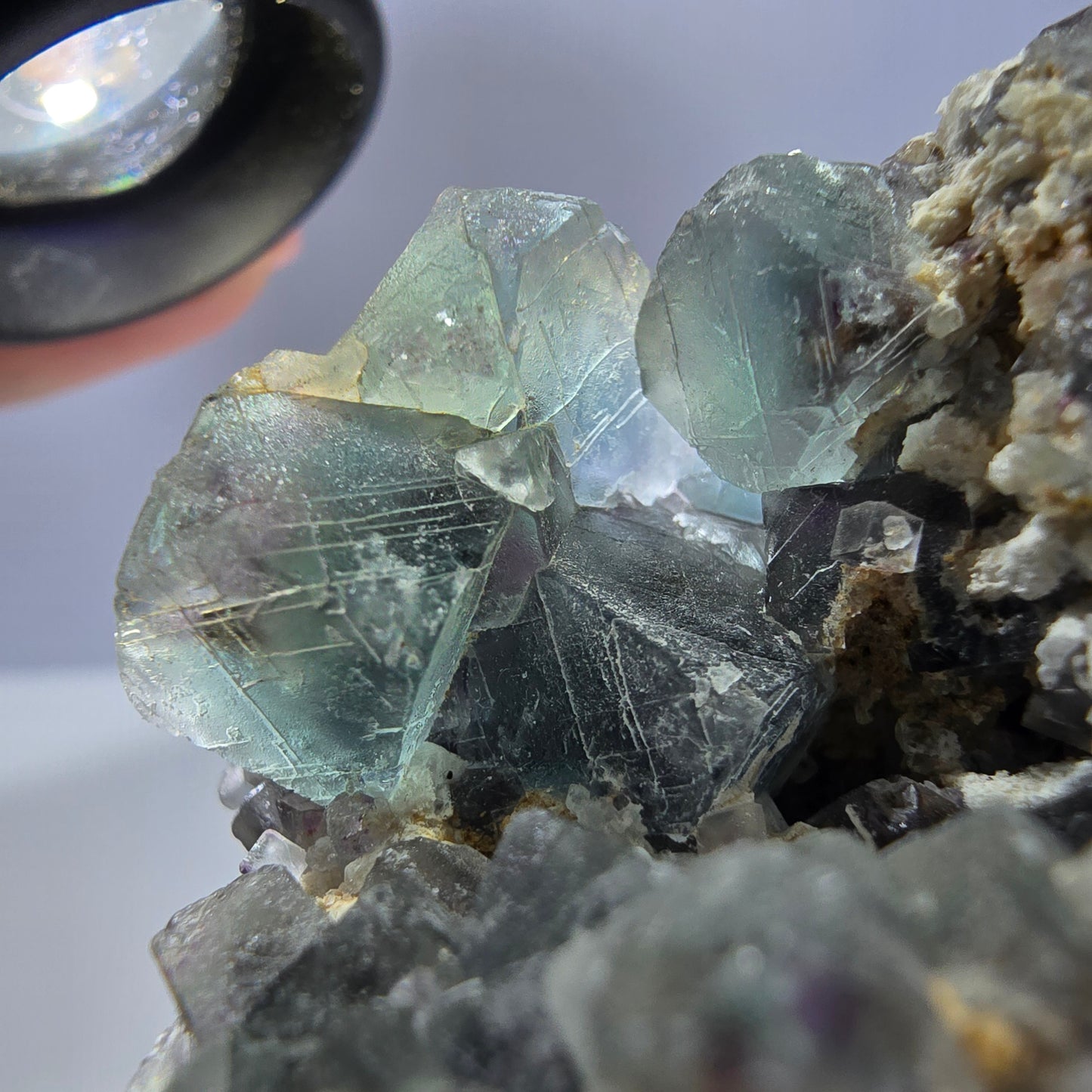 Rare cube de fluorite fantôme, spécimen de quartz vert violet Okorusu Namibie 47*46*37 mm