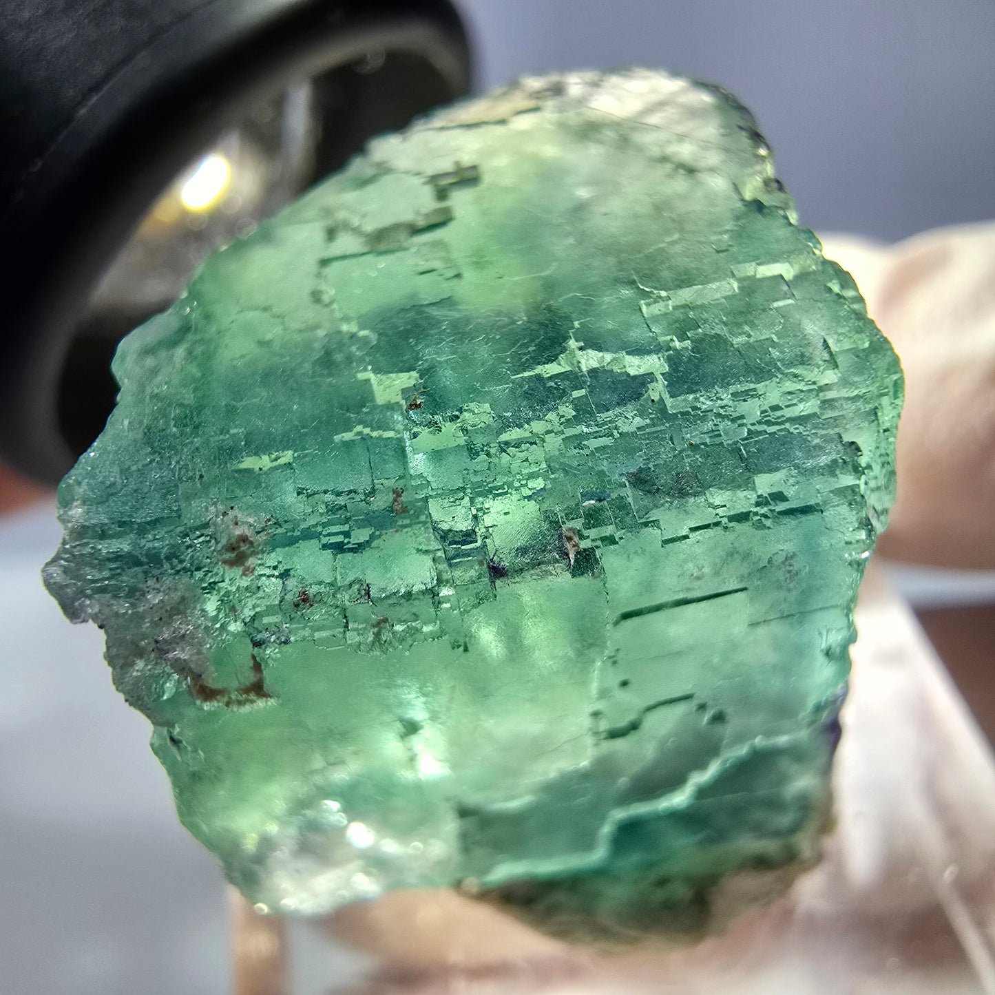 Cube de fluorite fantôme transparente parquetée, vert Okorusu, Namibie 22 x 20 x 18 mm