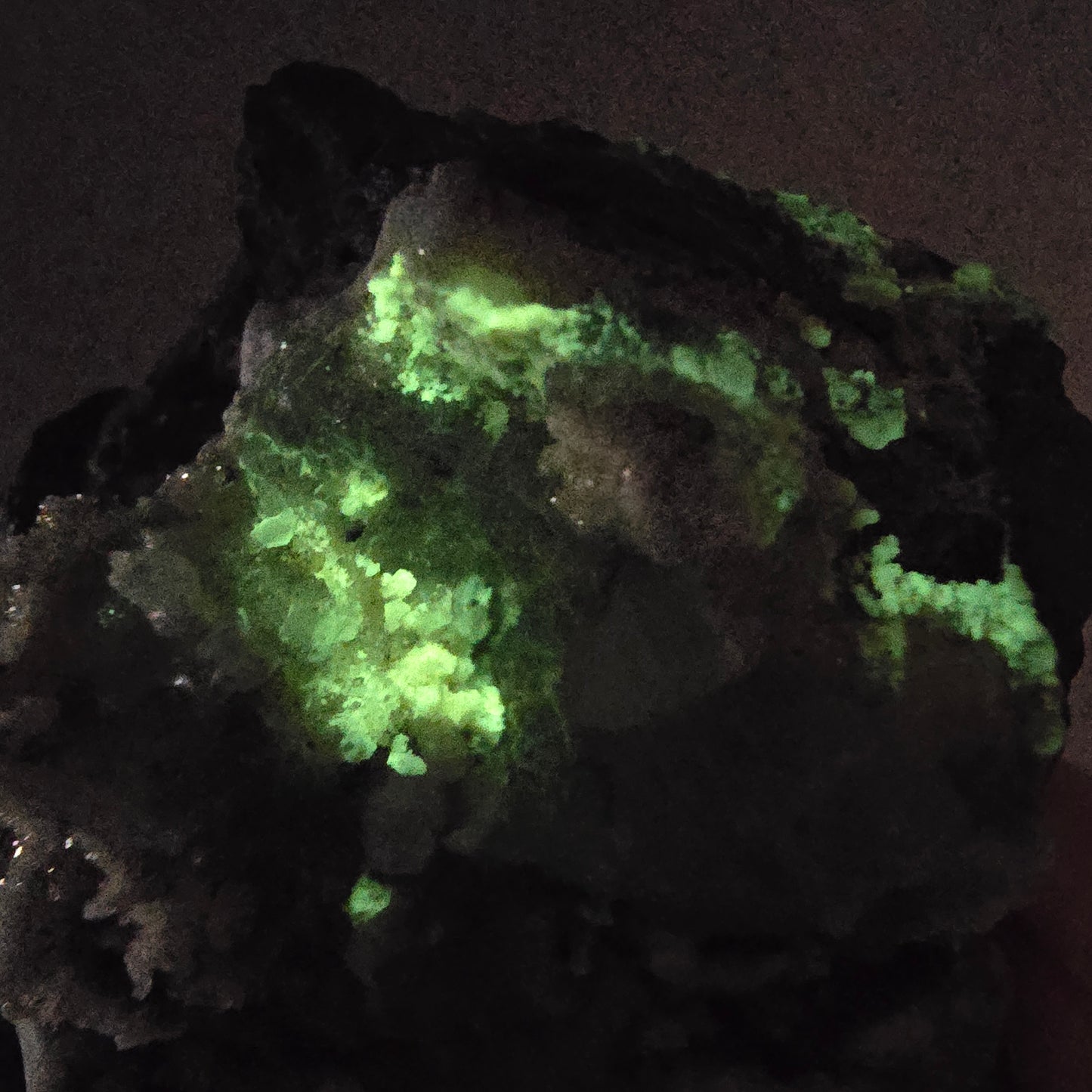 Améthyste Fantôme Harlequin, calcite UV sur matrice Valentine Pocket Gobob. Namibie 78 x 65 x 46 mm