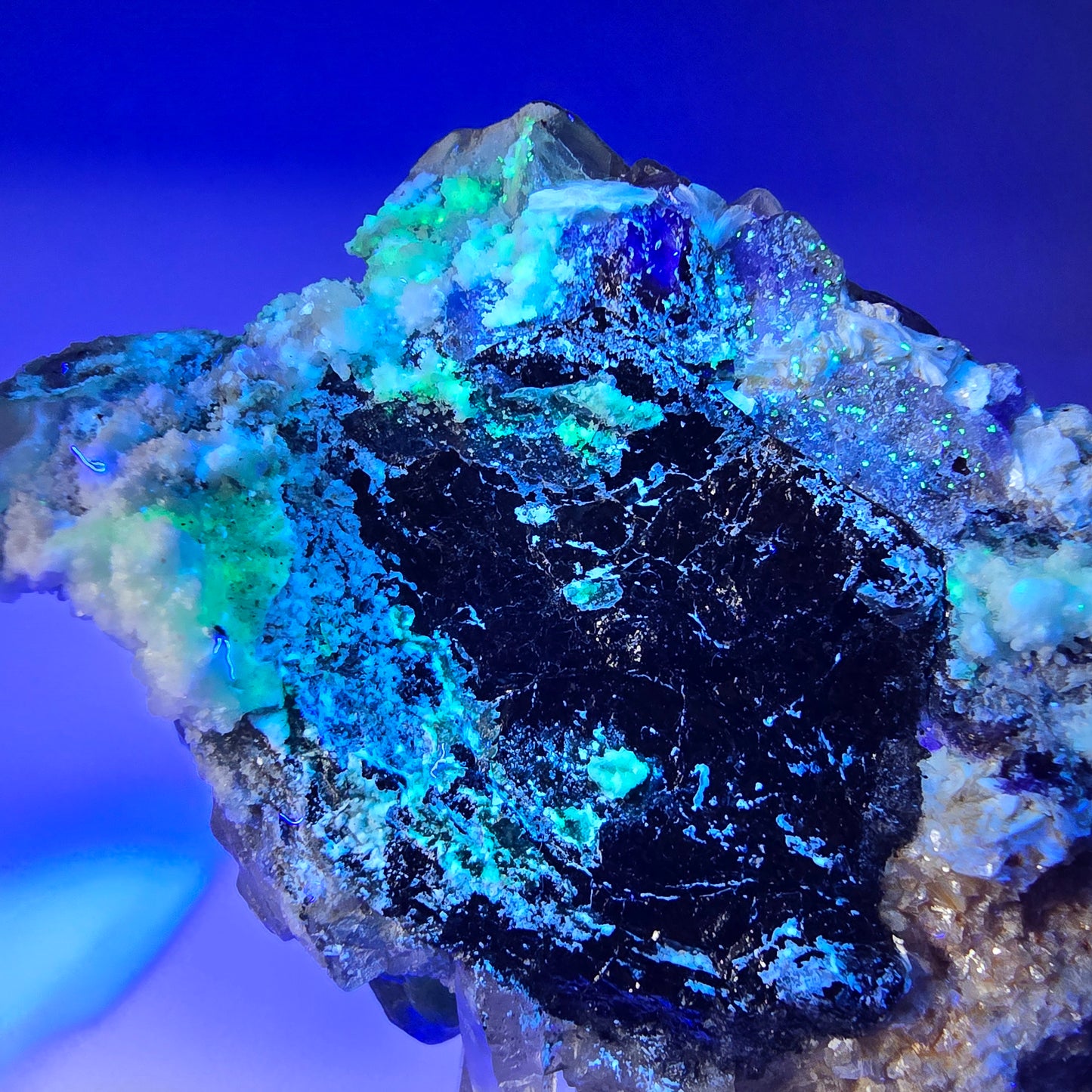 Phantom Fluorit Würfel, Rauchquarz, Schörl Turmalin, Hyalit Erongo, Namibia 66*49*37mm