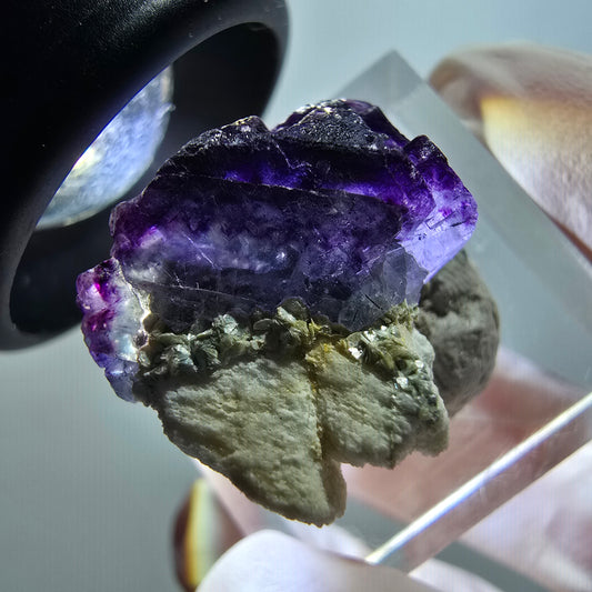 Phantom Fluorit Würfel, Muskovit, Orthoklas Stufe Erongo, Namibia 23*19*17mm #12029