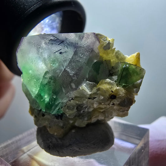 Phantom Fluorit, Schörl Turmalin, Muskovit Stufe Erongo, Namibia 31*27*21mm #12030