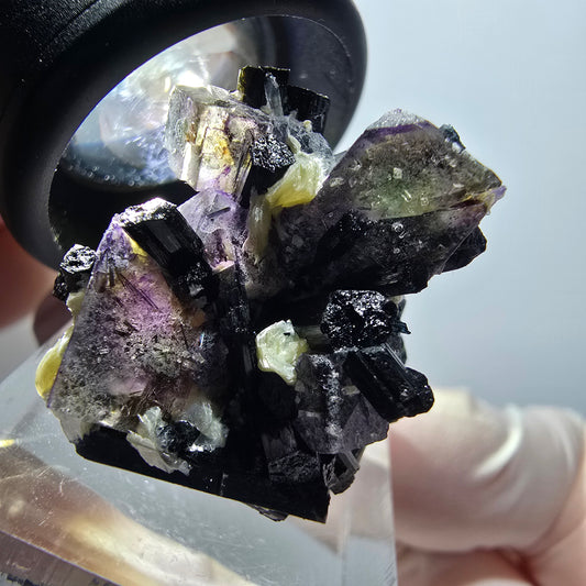 Bunte Phantom Fluorit, Schörl Turmalin, Muskovit Stufe Erongo, Namibia 29*23*18mm #12038