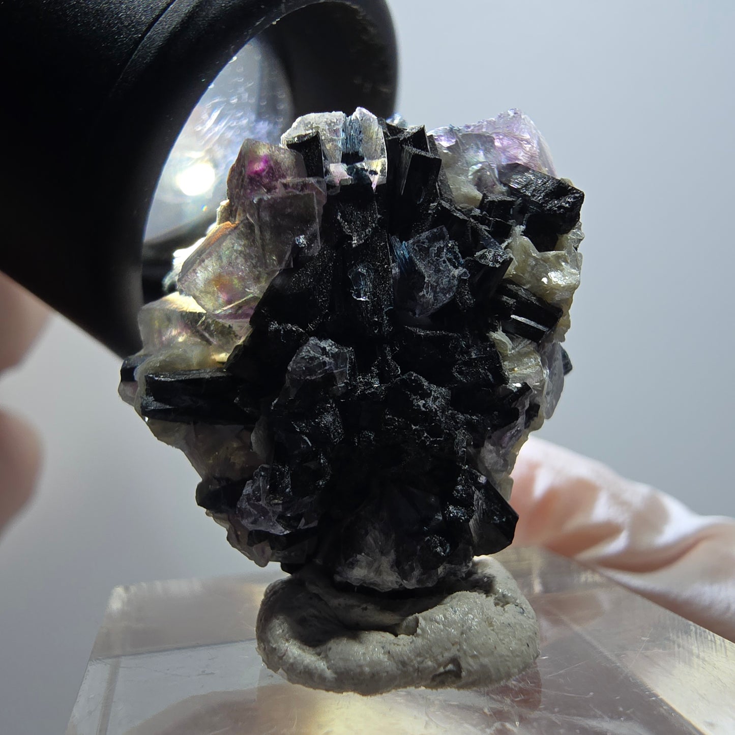 Phantom Fluorite, Schörl Tourmaline, Muscovite, Hyalite Erongo, Namibia 28*24*16mm #12050