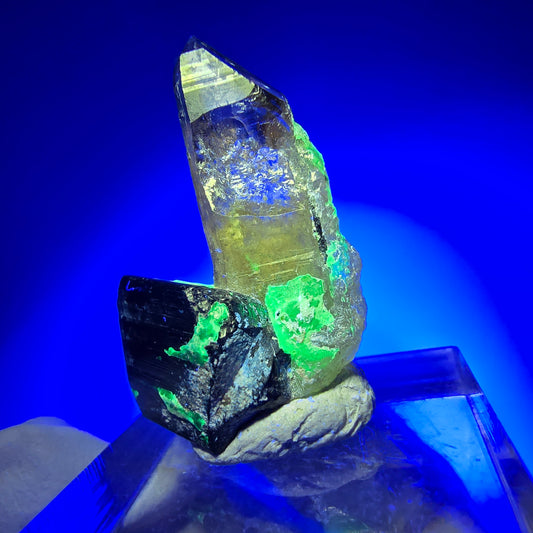 Schörl Turmalin, Hyalit Opal, Rauchquarz Stufe Erongo, Namibia 29*20*15mm #12065