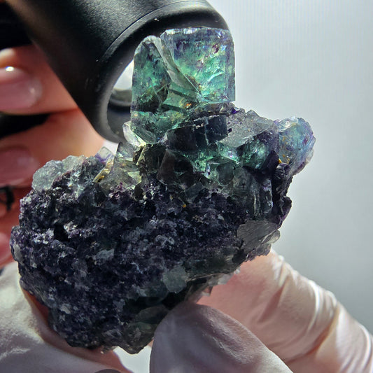 Rare phantom fluorite cube specimen, green-purple, Okorusu, Namibia, 55*32*23mm #12086