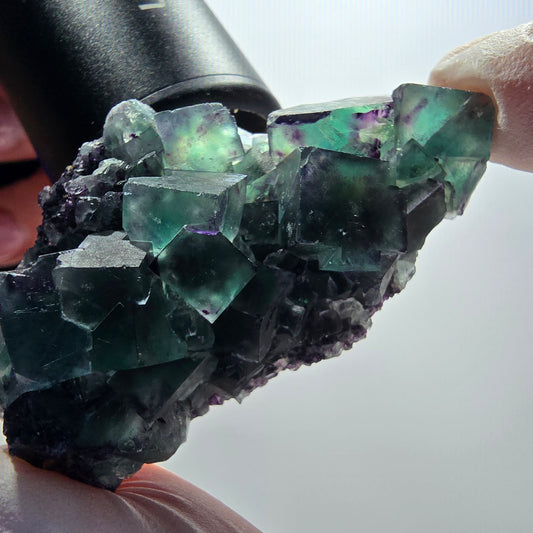 Rare phantom fluorite cube specimen, green-purple, Okorusu, Namibia, 59*31*18mm #12092