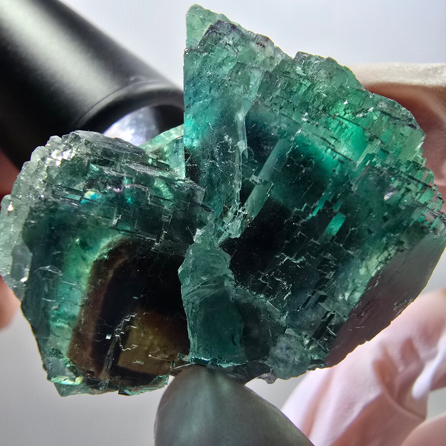 Clear phantom fluorite cube specimen, tessellated green-brown Okorusu, Namibia 53*41*33mm #12100