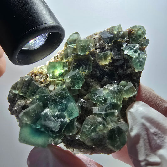 Rare cube de fluorite fantôme avec spécimen de quartz, Okorusu, Namibie, 64*45*15 mm #12103