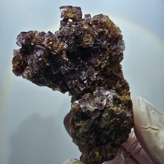 Rare spécimen cubique de fluorite fantôme, violet-jaune, Okorusu, Namibie, 83*62*41 mm #12109