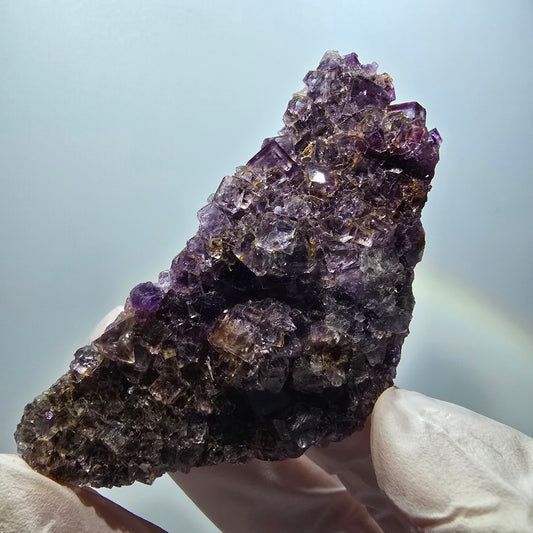 Rare spécimen de cube de fluorite fantôme, violet-jaune, Okorusu, Namibie, 74*38*27mm #12110