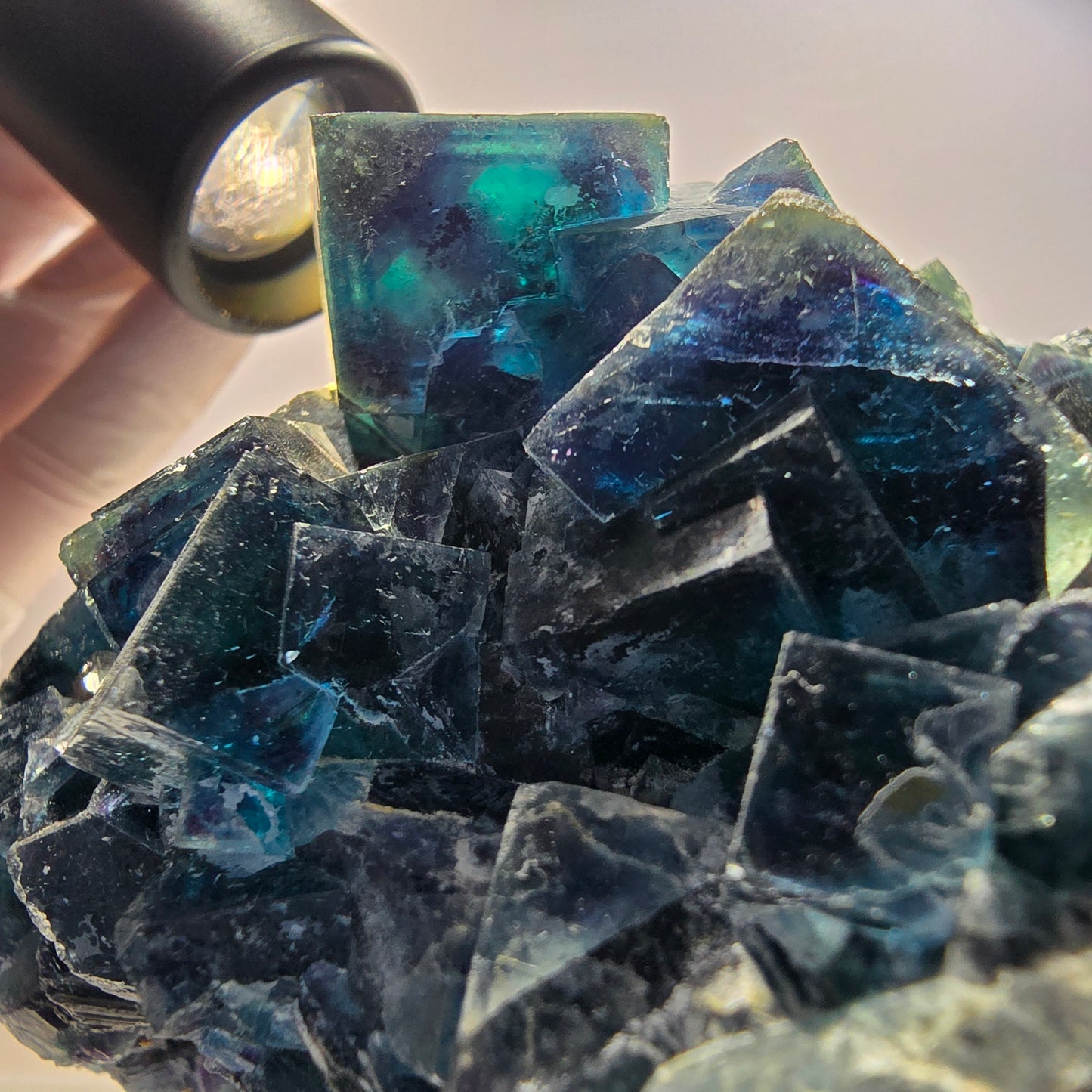 XL Phantom Fluorite Cube Stage, blue Butterfly Pocket, Namibia 111*81*76mm