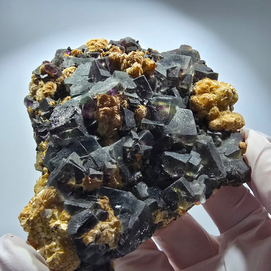 Bunte Phantom Fluorit, Schörl Turmalin, Muskovit, Hyalit Stufe Erongo, Namibia 115*96*35mm #12166