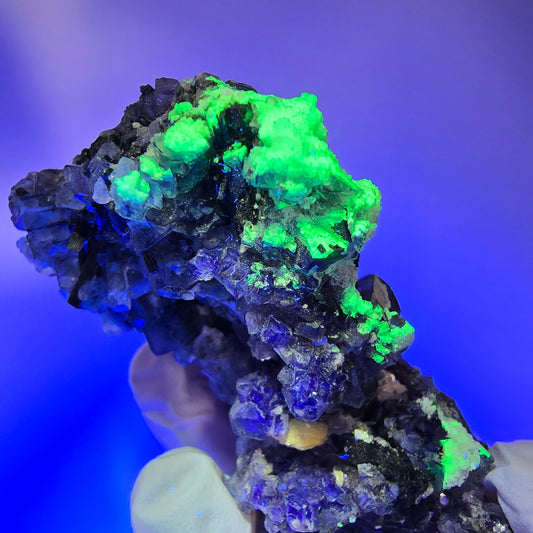 Phantom Fluorit, Schörl Turmalin, Muskovit, Hyalit Stufe Erongo, Namibia 67*49*35mm #12186