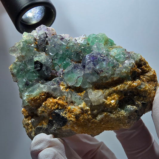 Phantom Fluorit, Hyalit, Schörl Turmalin, Muskovit, Orthoklas Erongo, Namibia 79*64*45mm #12195