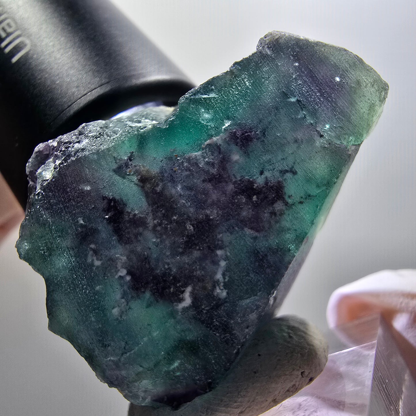Cube de fluorite fantôme à degrés, tessellé, vert-violet Okorusu, Namibie 42*29*28mm #12209