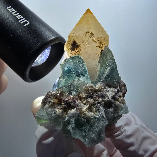 Seltene Phantom Fluorit, Quarz Stufe, grün braun Okorusu, Namibia 60*52*36mm #12214