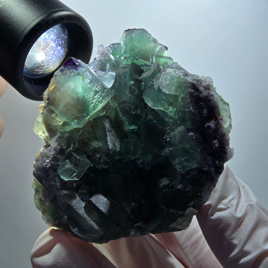 Phantom Fluorit Würfel Quarz Stufe parkettiert zonal Okorusu, Namibia 68*56*46mm #12218