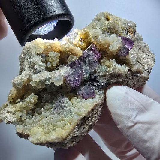 Phantom Fluorit Würfel, Quarz Stufe, grün lila Okorusu, Namibia 90*47*28mm #12230