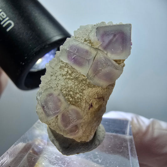 Phantom Fluorit Würfel, Quarz Stufe, grün lila Omehane, Namibia 32*19*20mm #12236