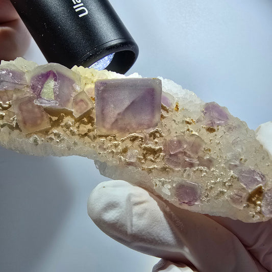 Phantom Fluorit Würfel, Quarz Stufe, grün lila Omehane, Namibia 82*38*23mm #12237