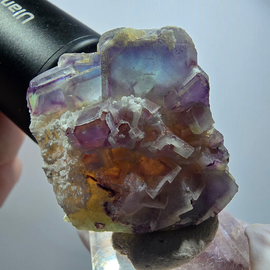 Phantom Fluorit Würfel, Quarz Stufe, grün lila Omehane, Namibia 42*37*18mm #12240