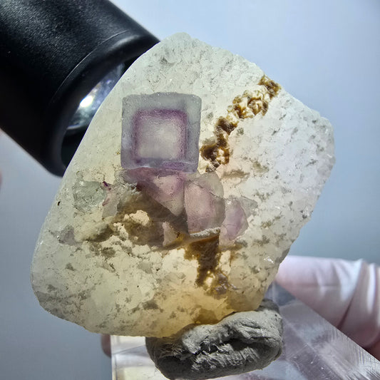 Phantom Fluorit Würfel, Quarz Stufe, grün lila Omehane, Namibia 43*30*14mm #12241