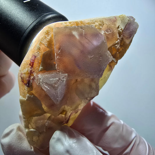 Phantom Fluorit Würfel, Quarz Stufe, grün lila Omehane, Namibia 66*33*21mm #12242