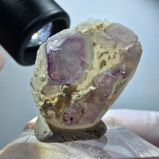 Phantom Fluorit Würfel, Quarz Stufe, grün lila Omehane, Namibia 29*23*13mm #12243